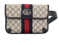 Small Ophidia Web Belt Bag, Canvas, Beige/Navy, 525040, S/DB, 3*